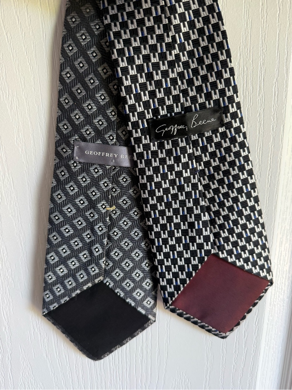 Geoffrey Beene Black, Gray & White Patterned Silk Tie bundle